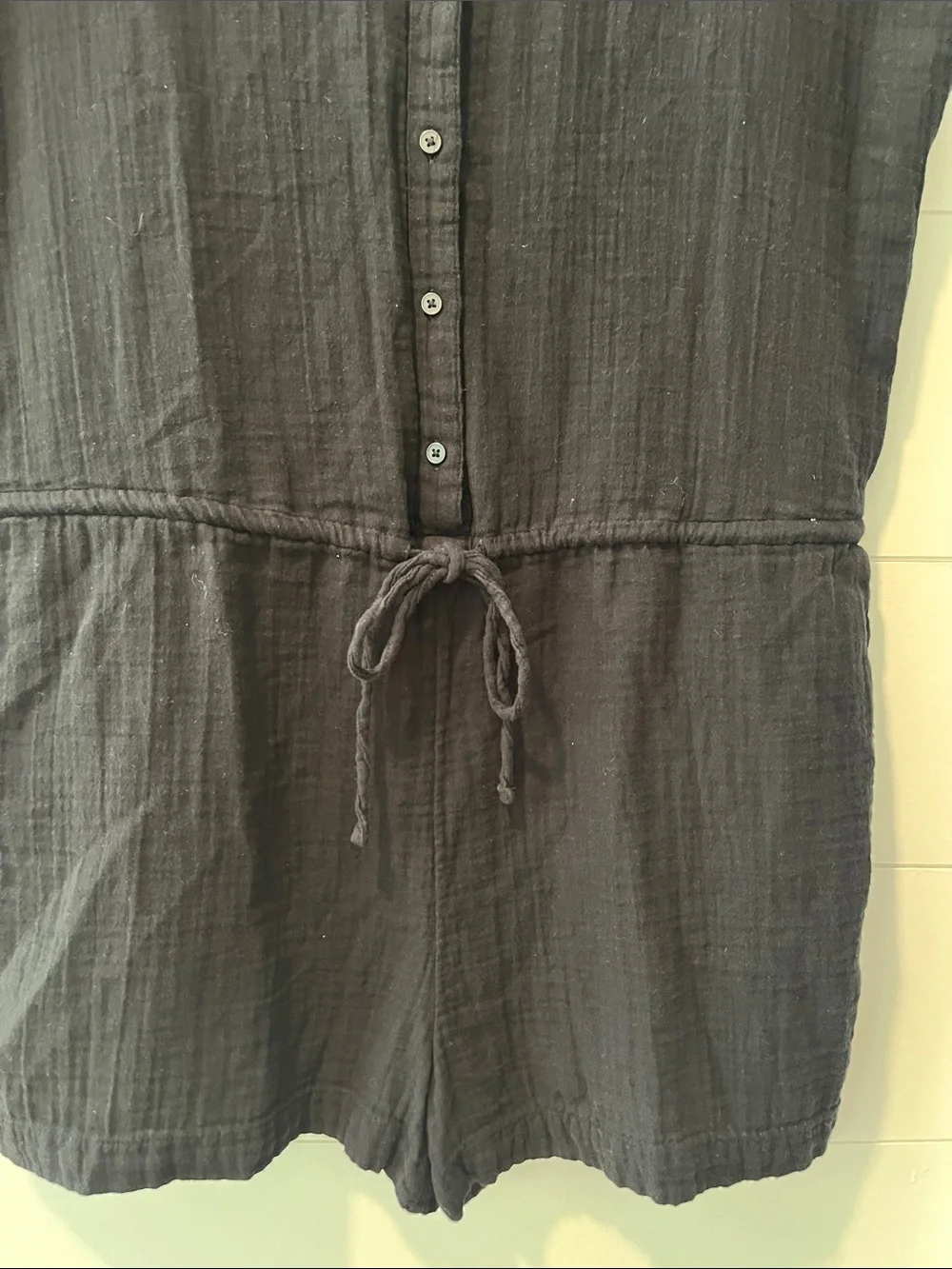 Old Navy Black Button-Up Drawstring Waist Women’s Romper